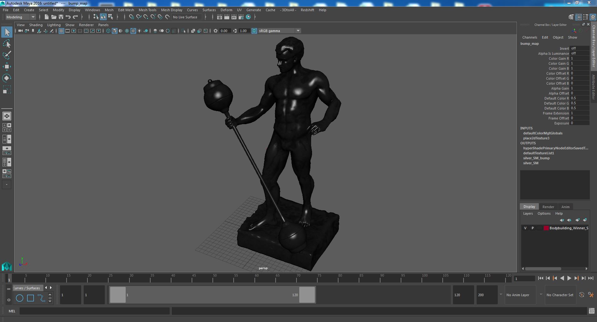 3D Bodybuilding Winner Silver Statue for 3D Print