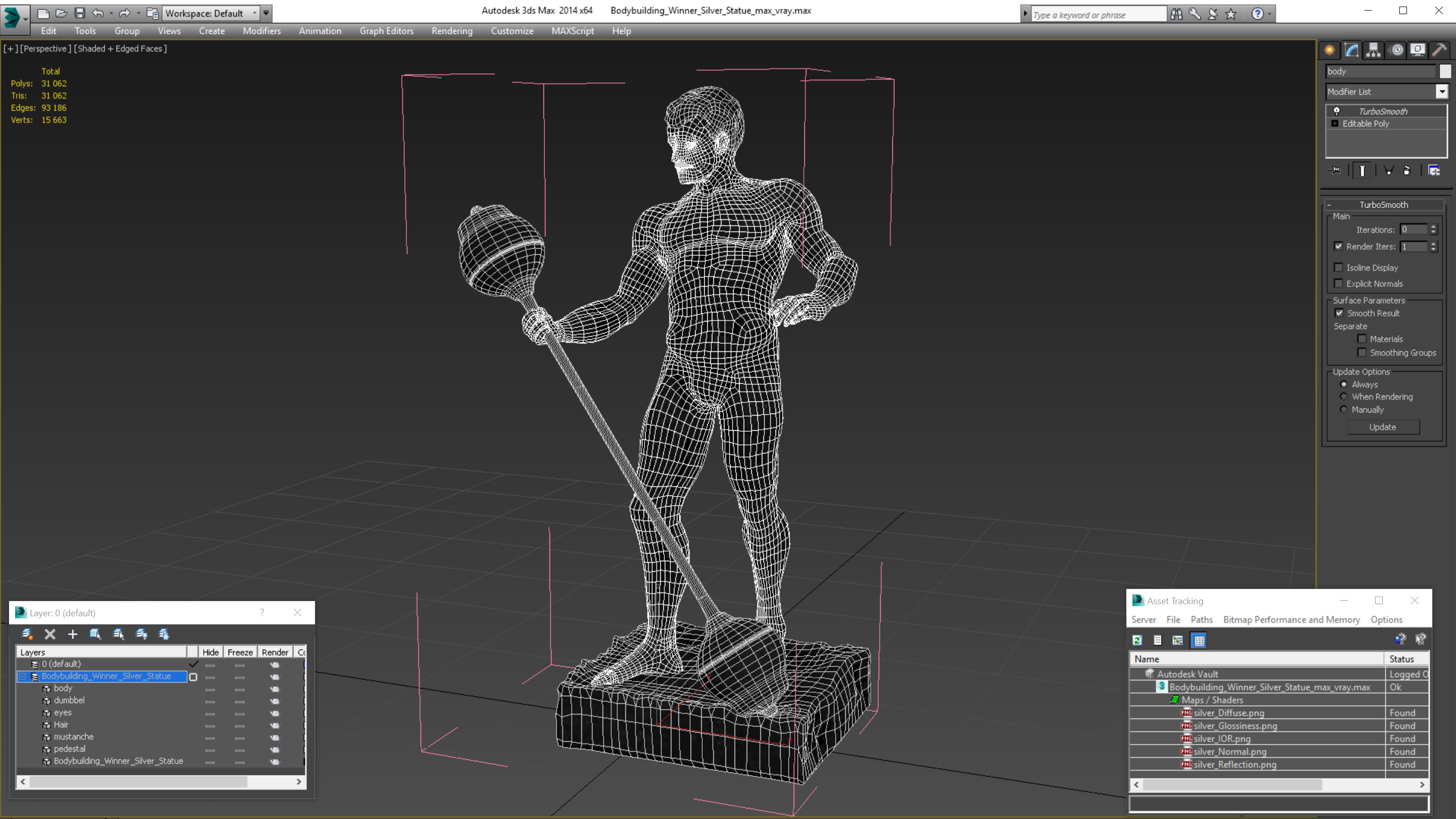 3D Bodybuilding Winner Silver Statue for 3D Print