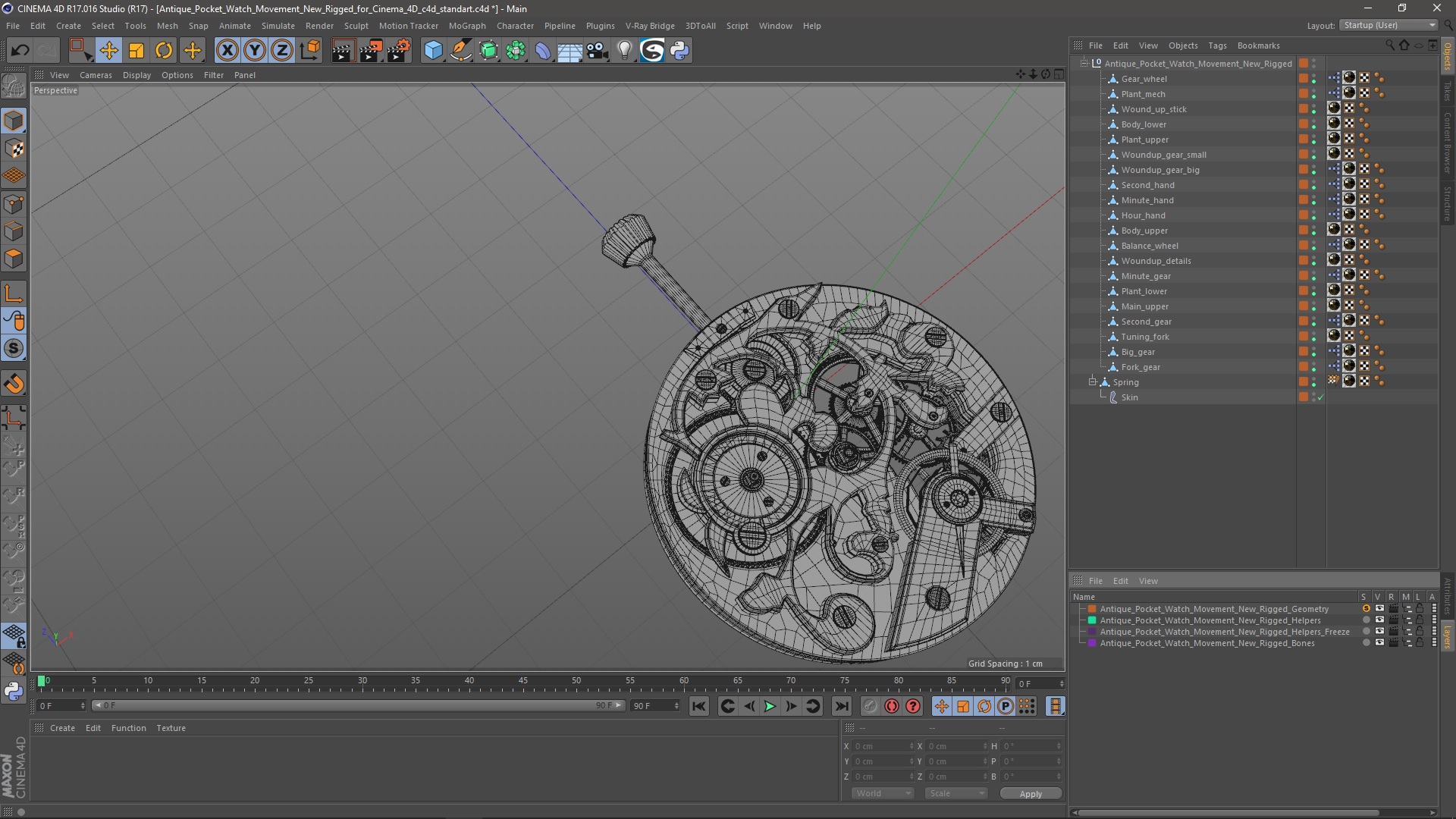 Antique Pocket Watch Movement New Rigged for Cinema 4D 3D model