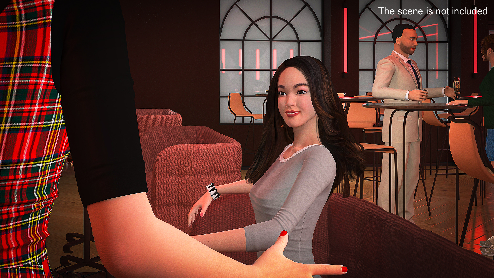 3D model Casual Meeting with Three Characters in Cafe Table