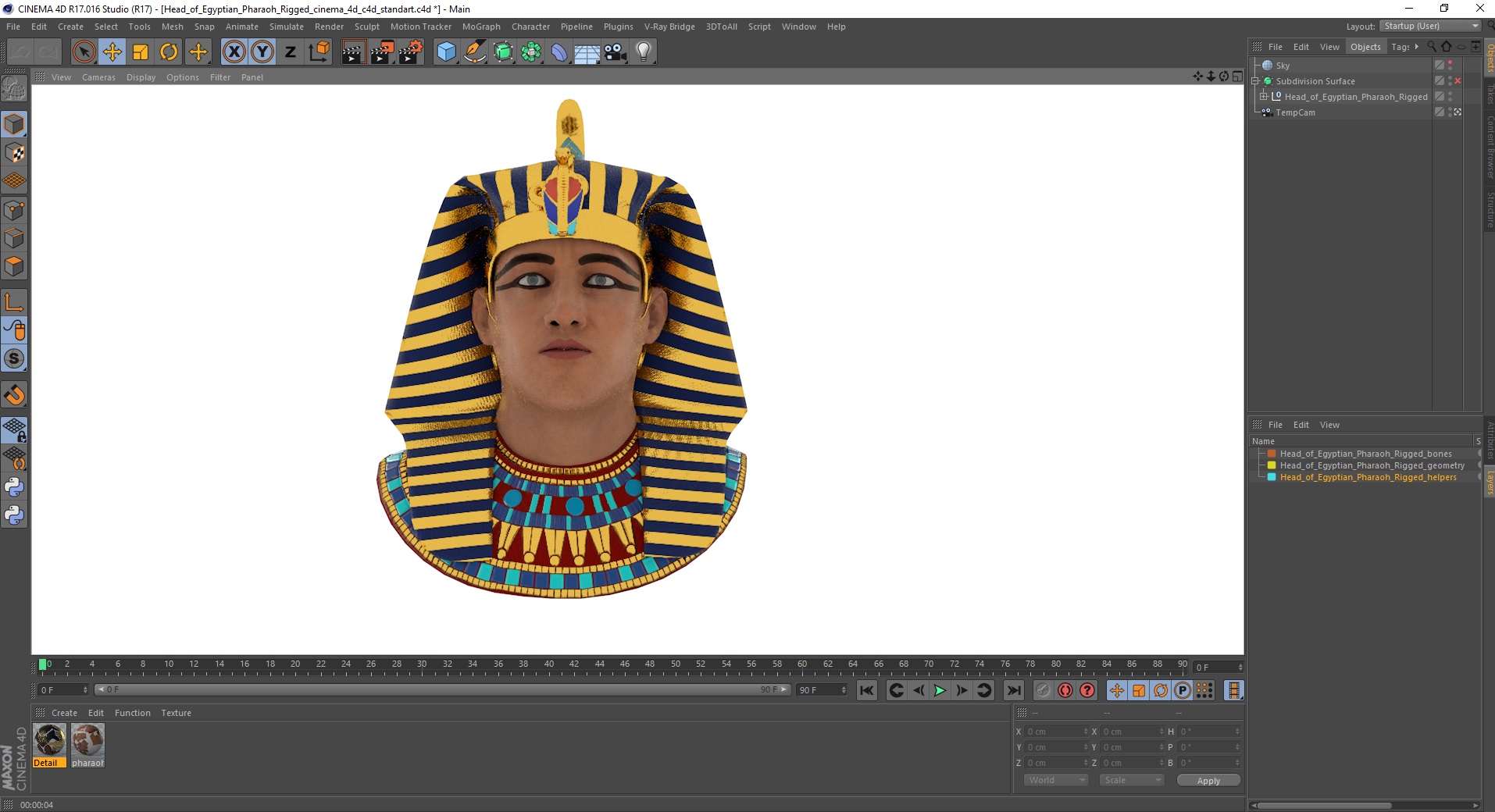 3D model Head of Egyptian Pharaoh Rigged for Cinema 4D