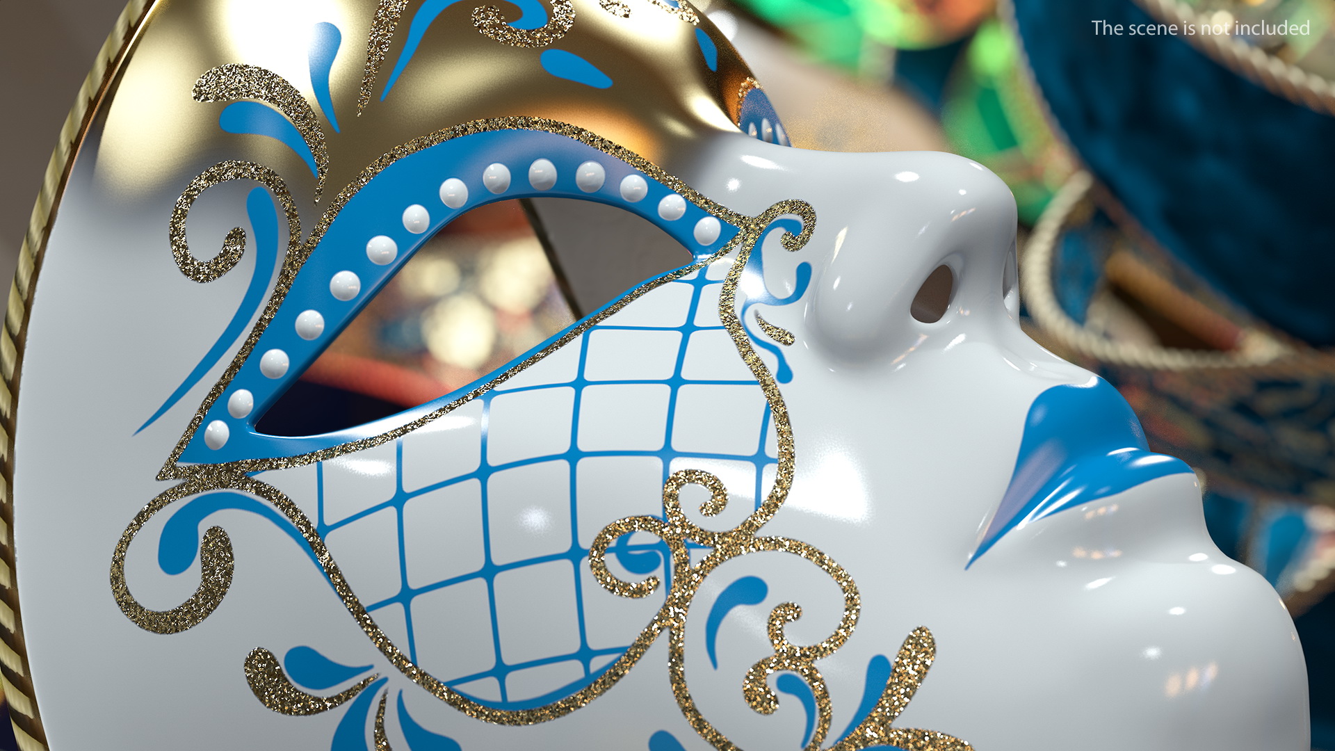 3D Blue Full Face Carnival Mask model
