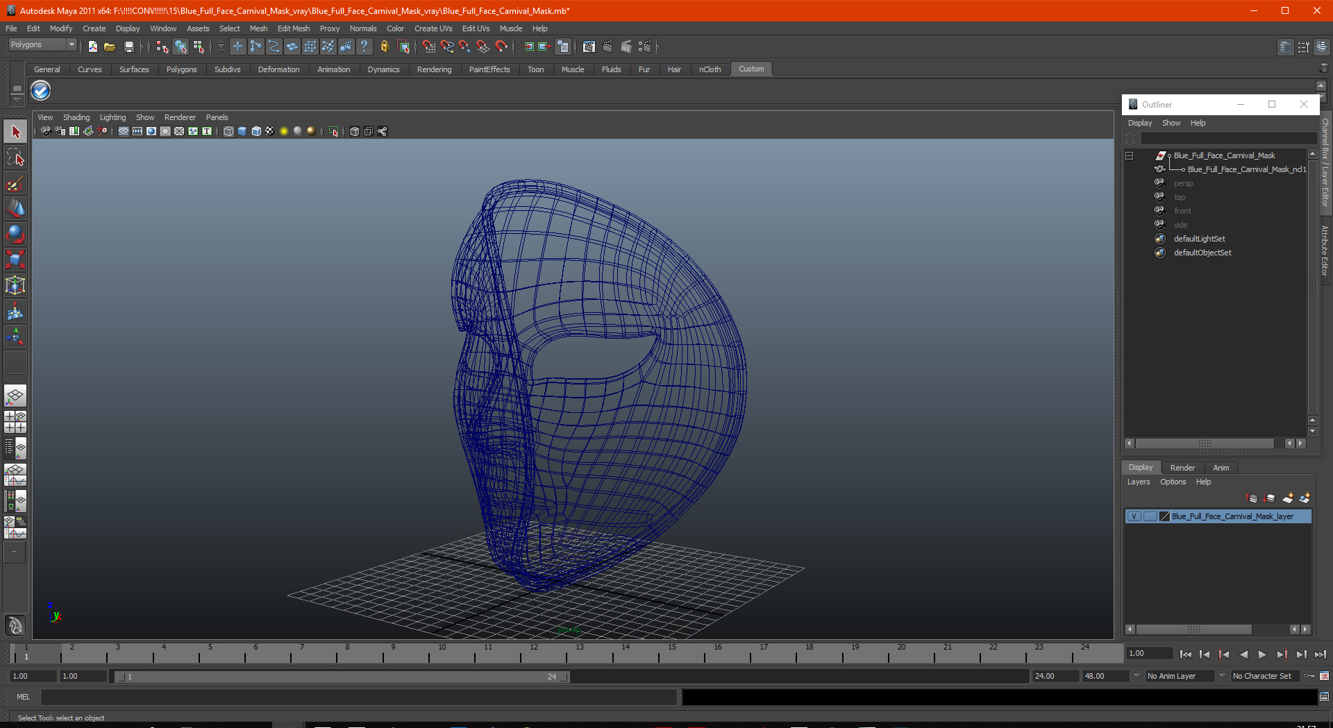 3D Blue Full Face Carnival Mask model