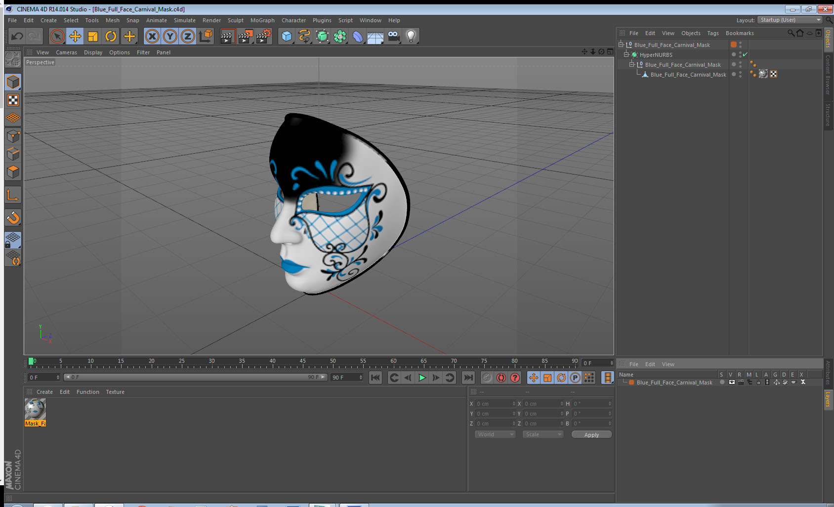 3D Blue Full Face Carnival Mask model