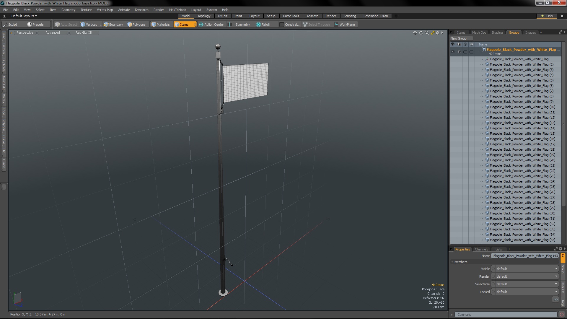 Flagpole Black Powder with White Flag 3D