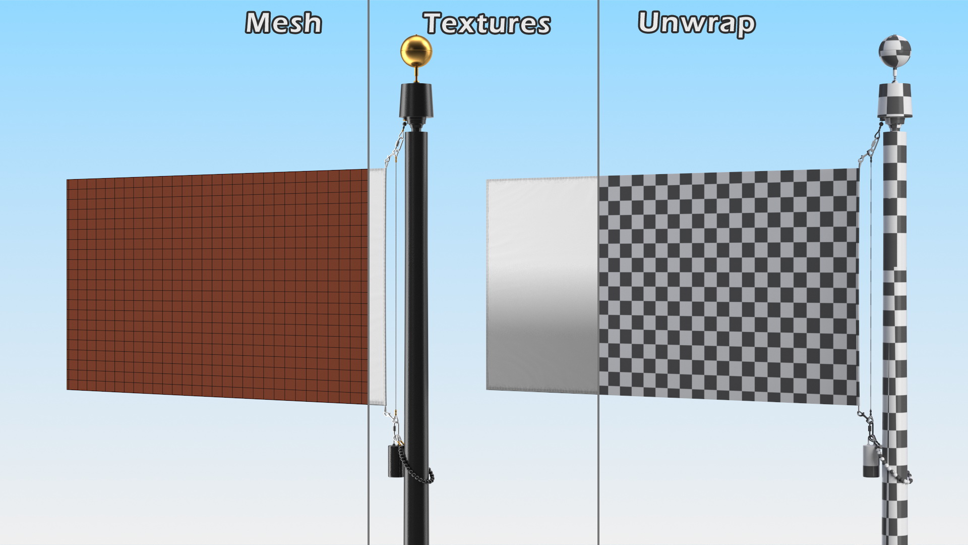 Flagpole Black Powder with White Flag 3D