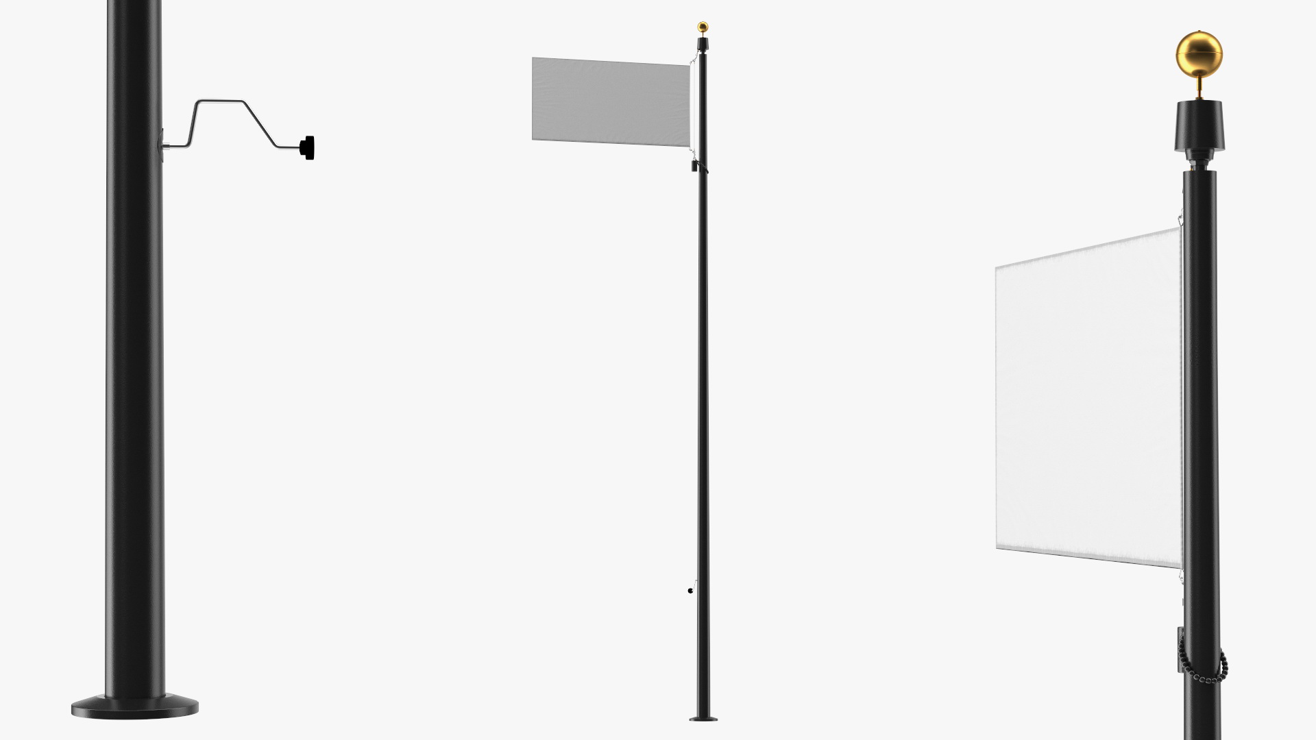 Flagpole Black Powder with White Flag 3D