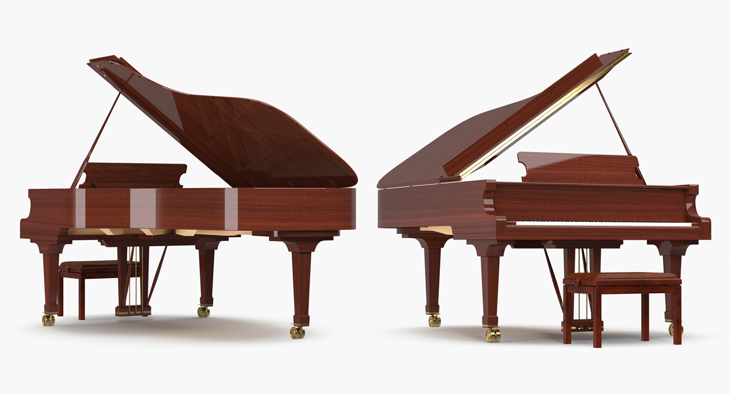 Grand Piano with Bench 3D