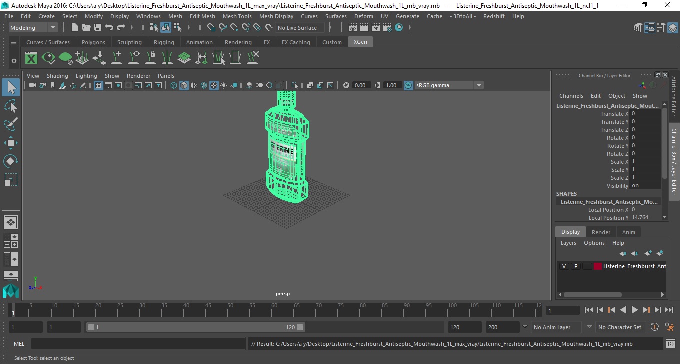 Listerine Freshburst Antiseptic Mouthwash 1L 3D model