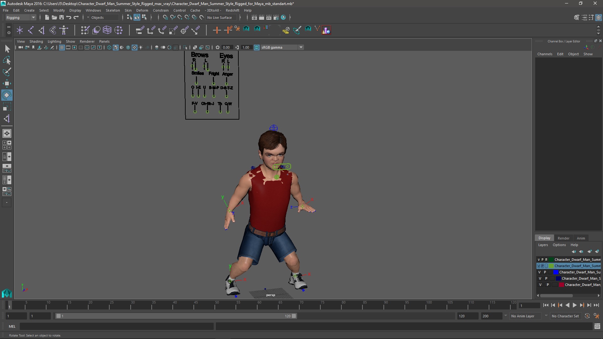 3D Character Dwarf Man Summer Style Rigged for Maya model