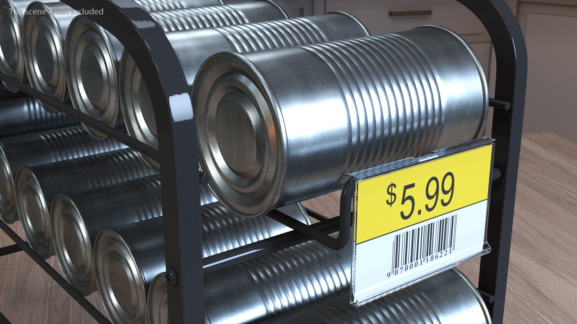 3D Tin Can Storage Dispenser with Tin Cans and Price Tag model