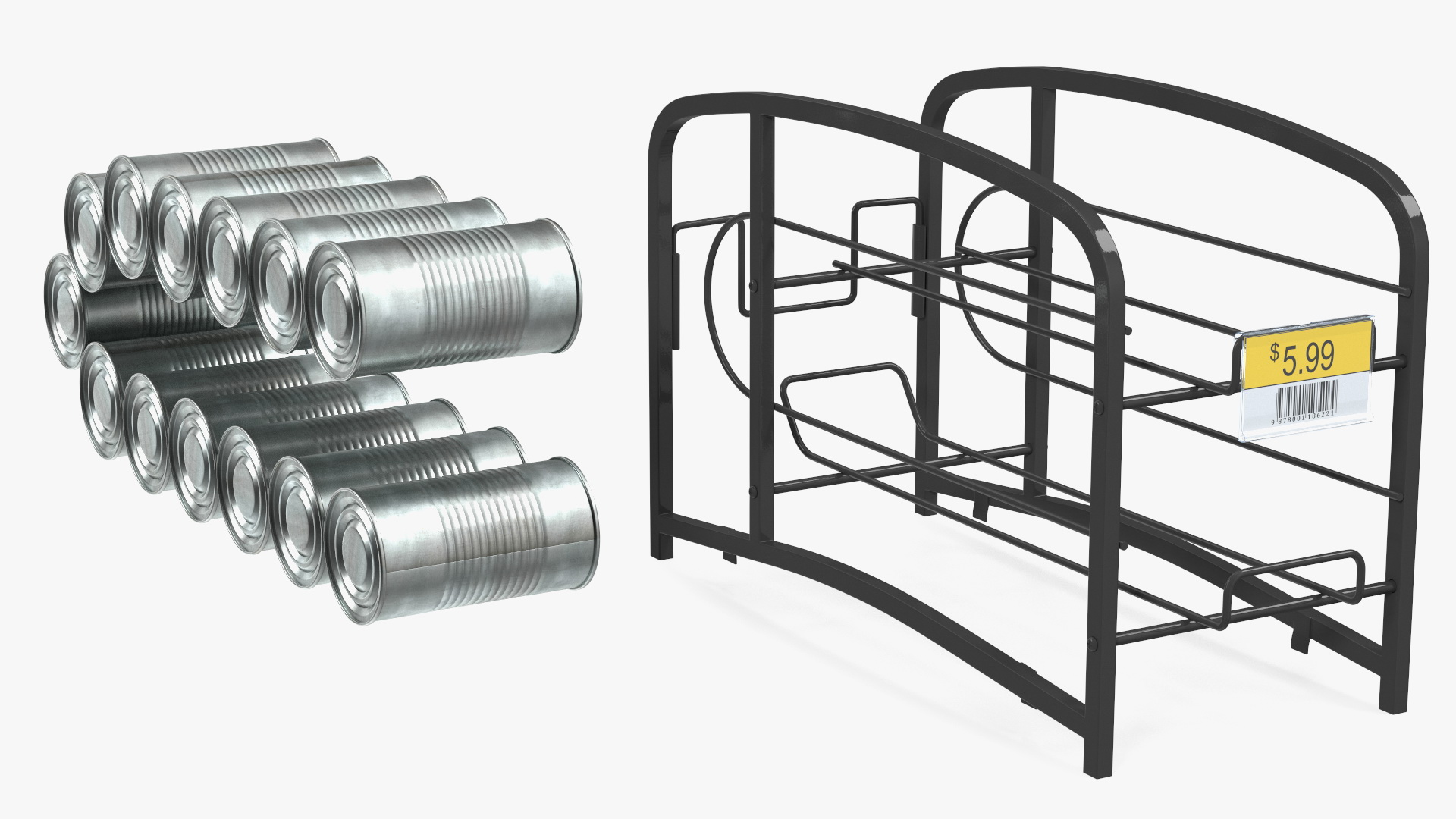 3D Tin Can Storage Dispenser with Tin Cans and Price Tag model