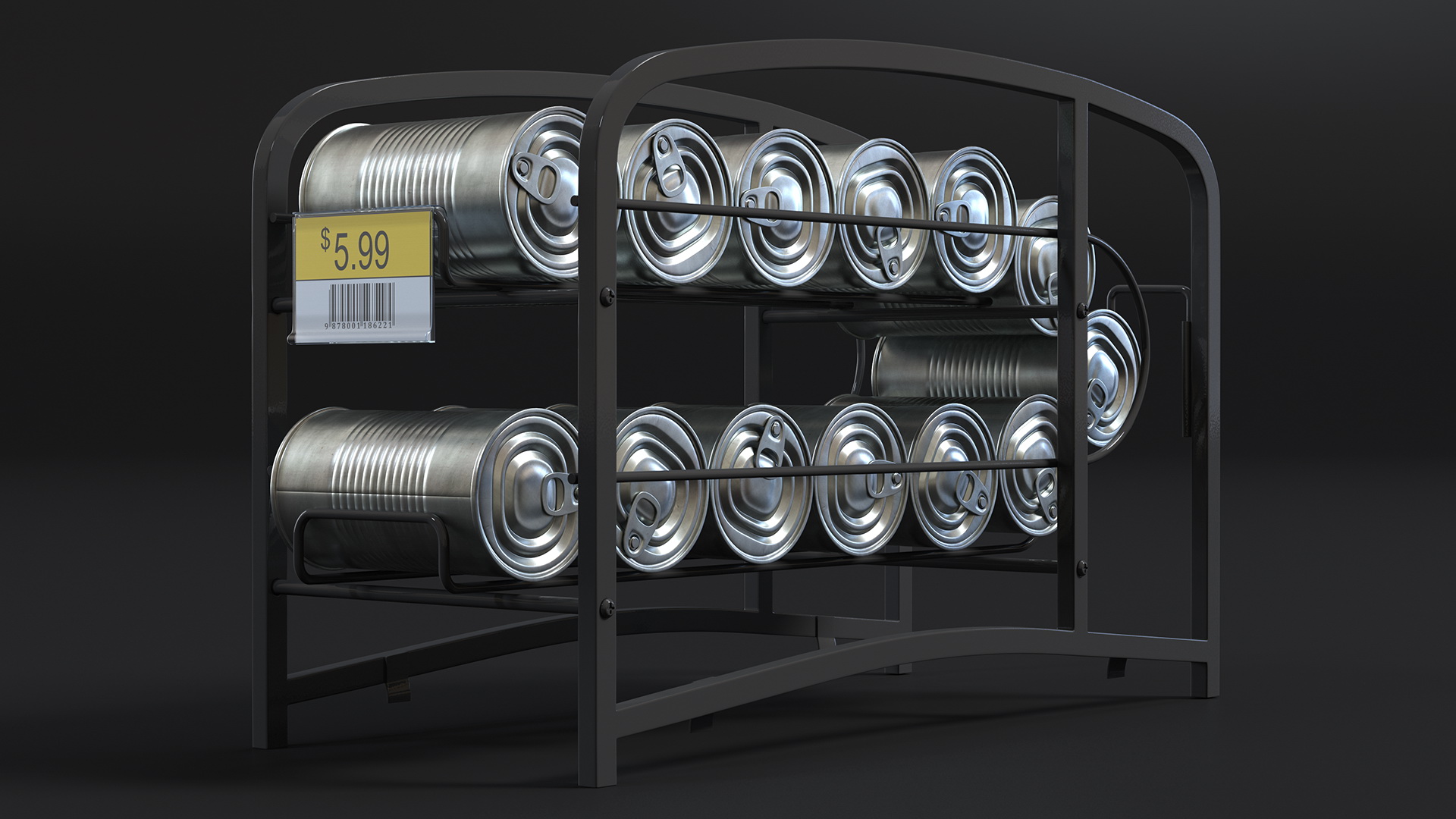 3D Tin Can Storage Dispenser with Tin Cans and Price Tag model
