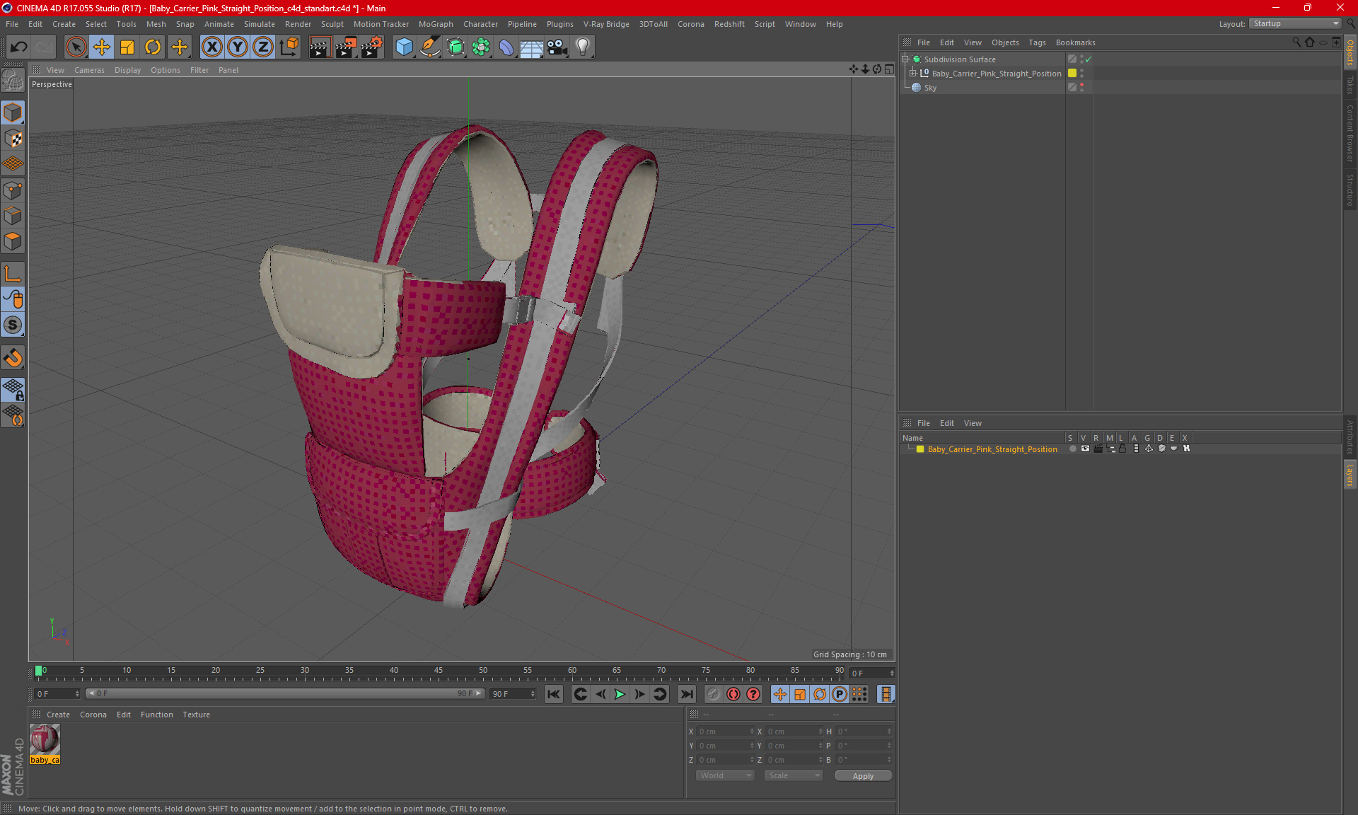3D model Baby Carrier Pink Straight Position