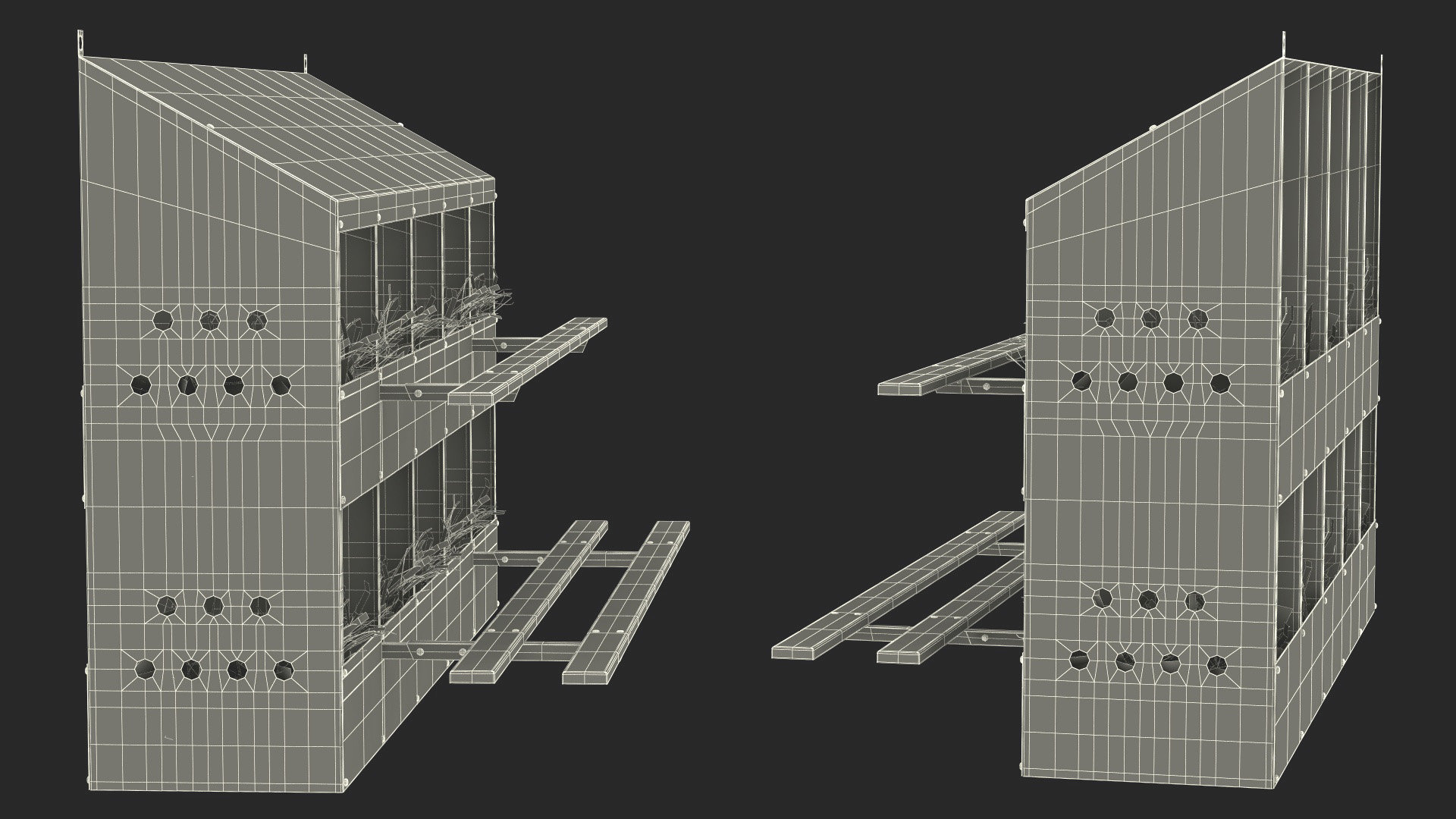 10-Hole Poultry Nest Box With Chicken Eggs 3D
