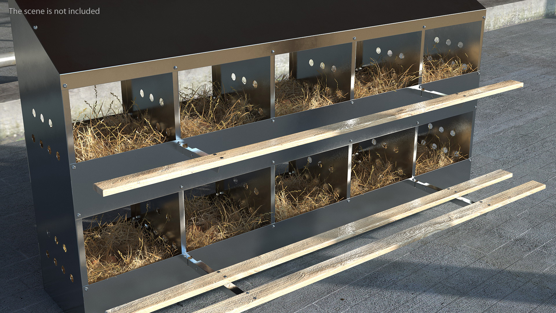 10-Hole Poultry Nest Box With Chicken Eggs 3D