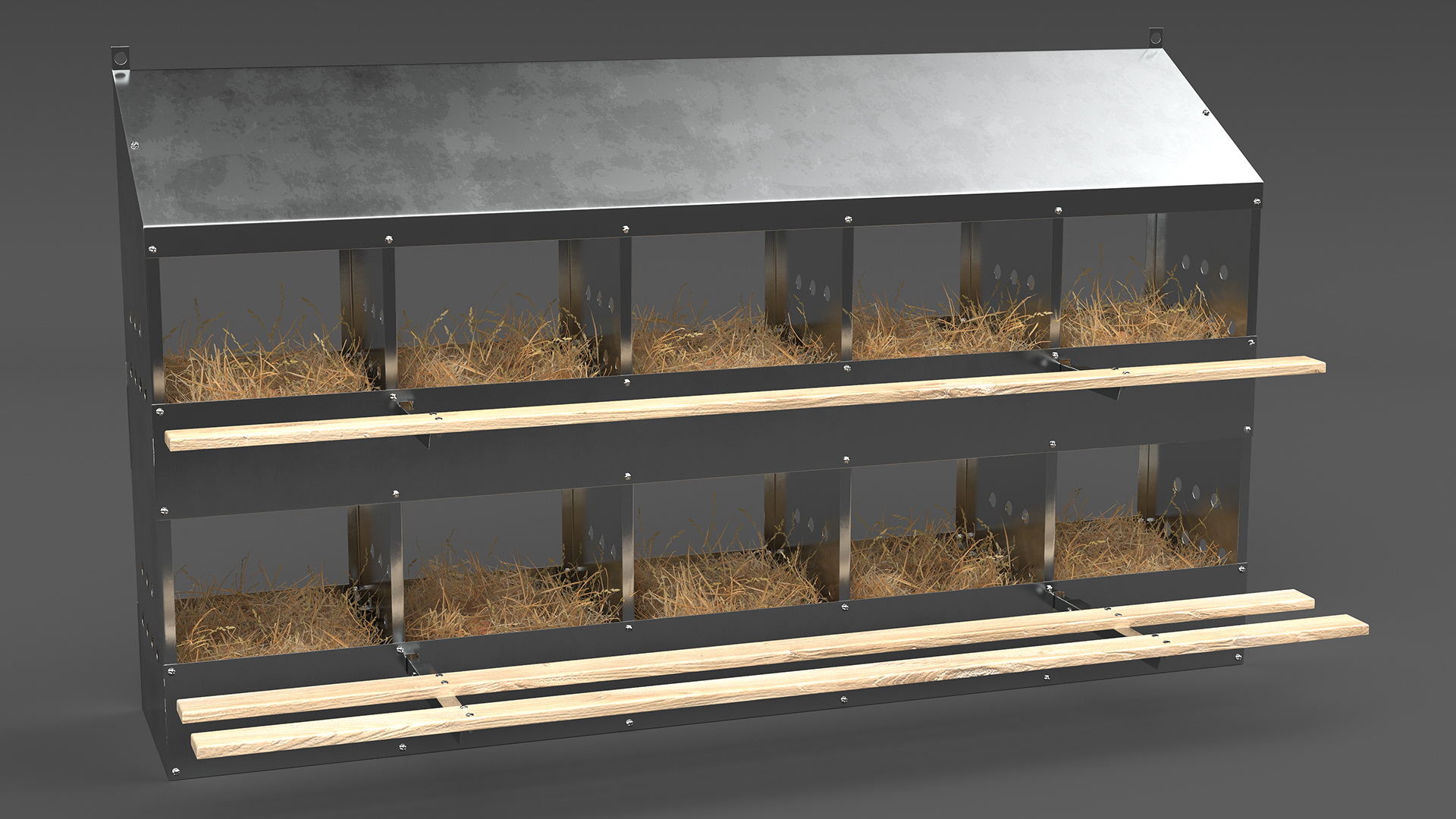 10-Hole Poultry Nest Box With Chicken Eggs 3D