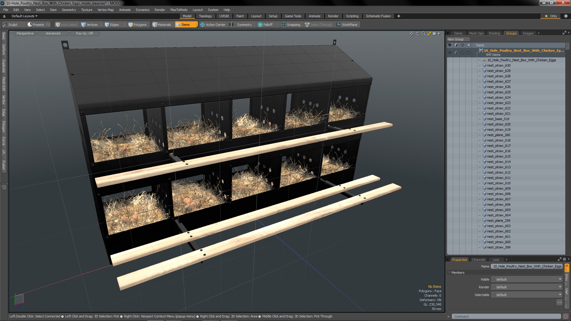 10-Hole Poultry Nest Box With Chicken Eggs 3D