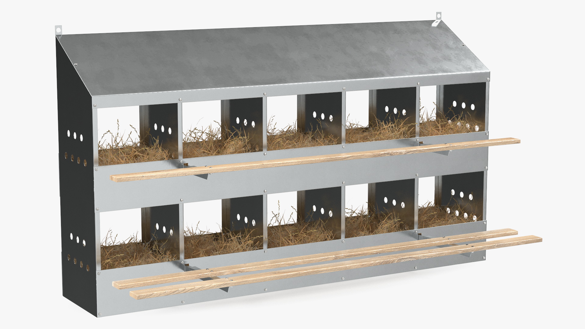 10-Hole Poultry Nest Box With Chicken Eggs 3D