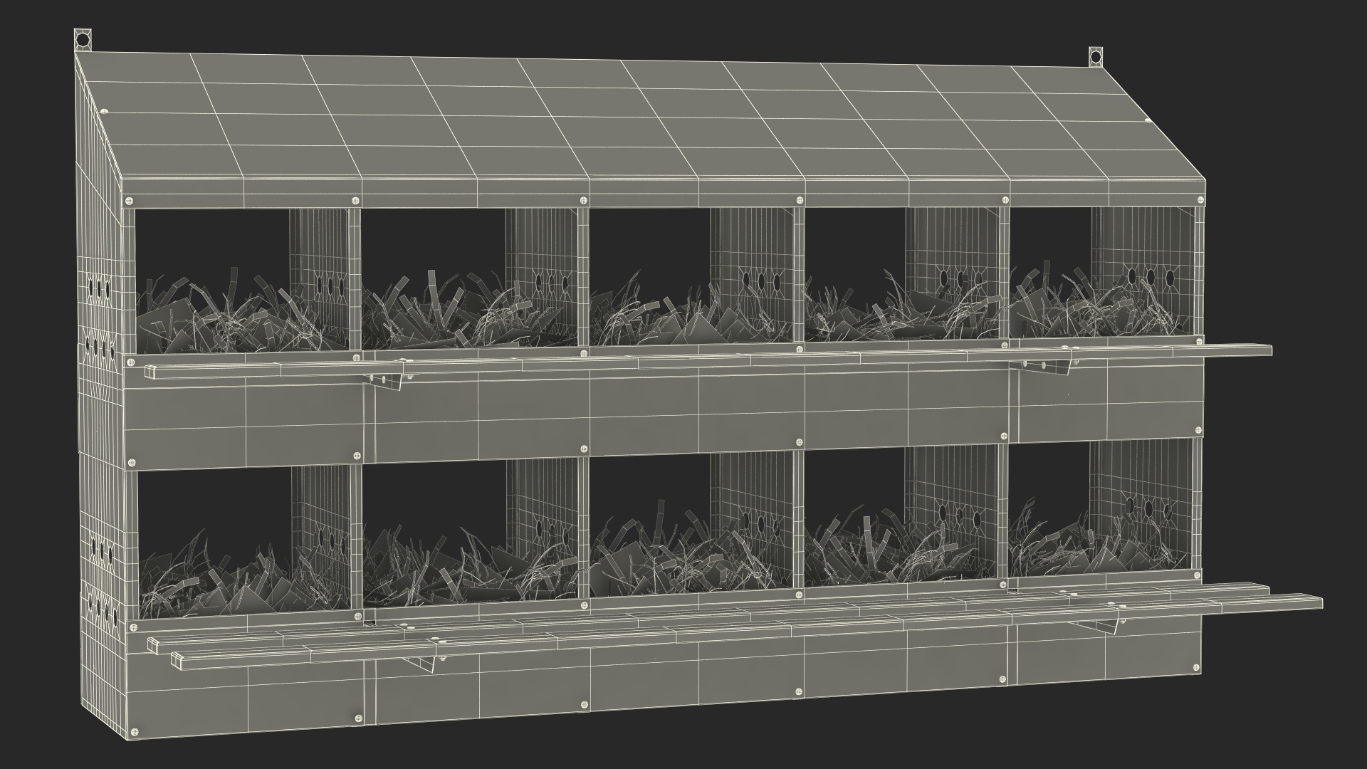 10-Hole Poultry Nest Box With Chicken Eggs 3D