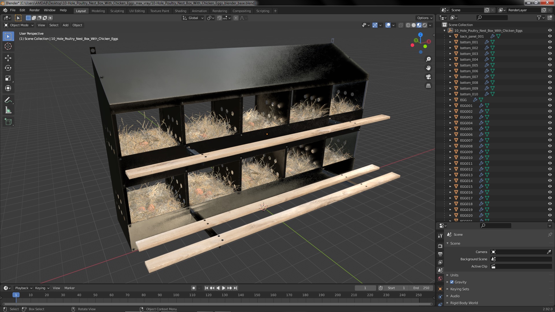 10-Hole Poultry Nest Box With Chicken Eggs 3D