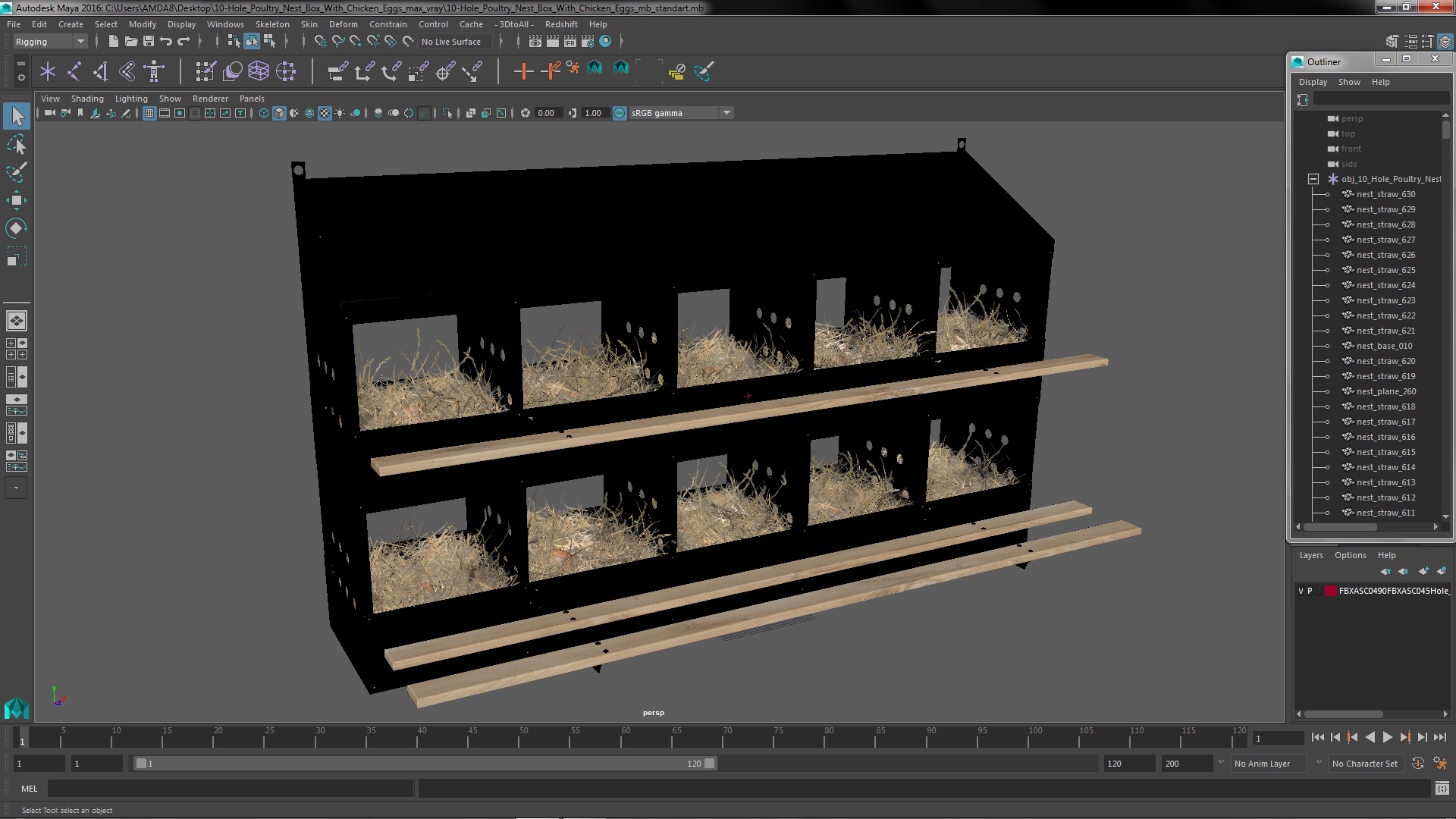 10-Hole Poultry Nest Box With Chicken Eggs 3D