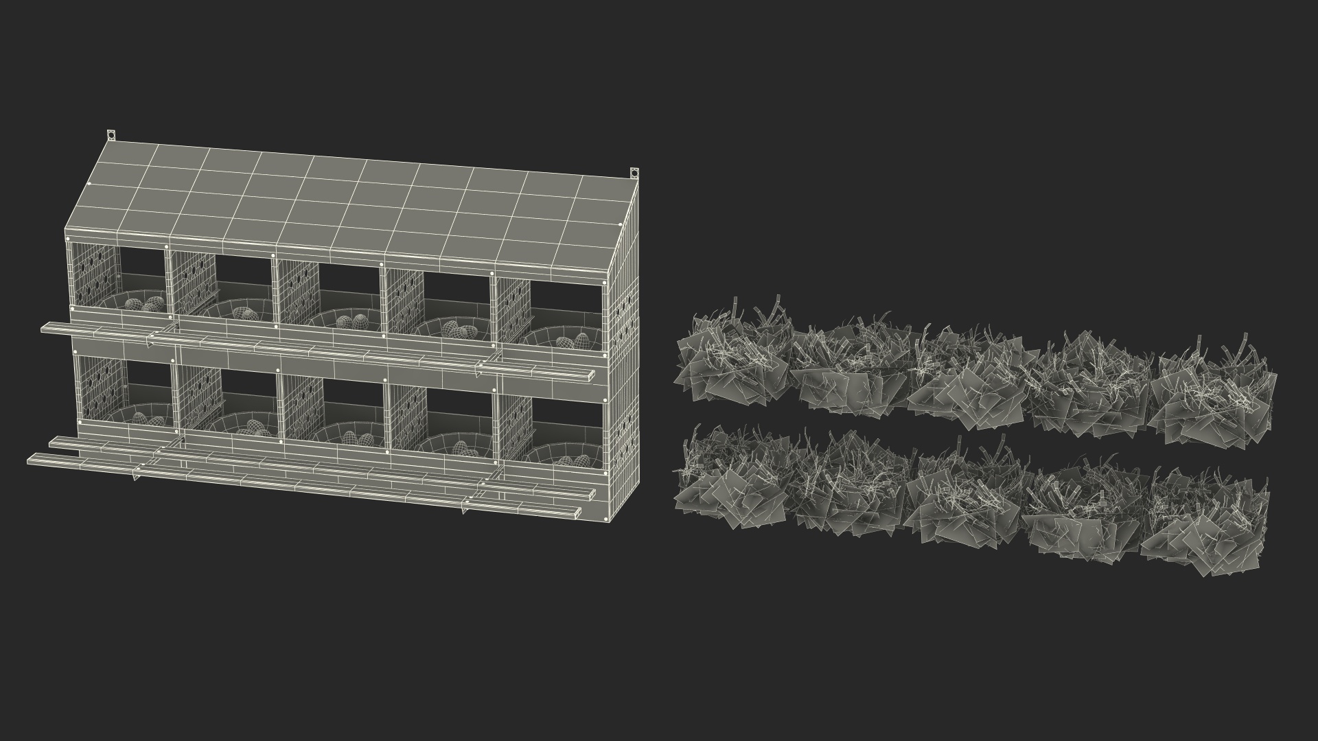 10-Hole Poultry Nest Box With Chicken Eggs 3D