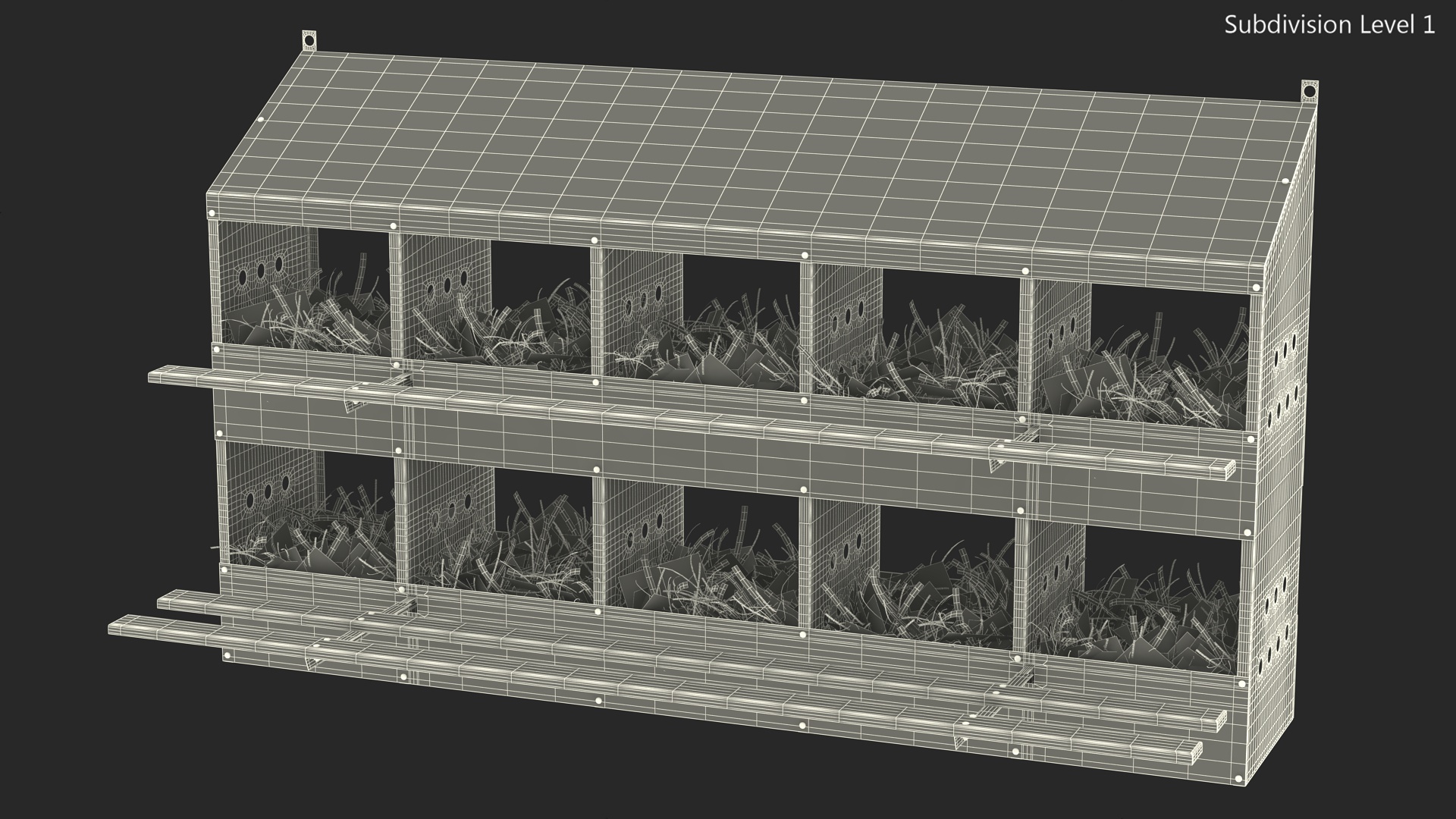 10-Hole Poultry Nest Box With Chicken Eggs 3D