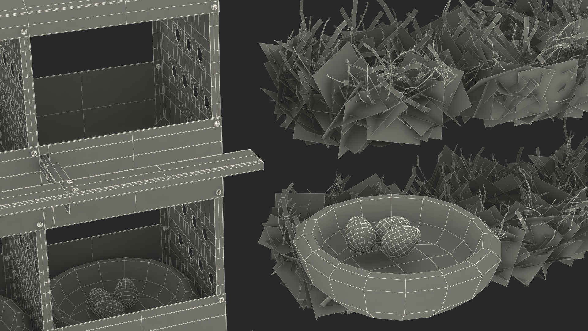 10-Hole Poultry Nest Box With Chicken Eggs 3D