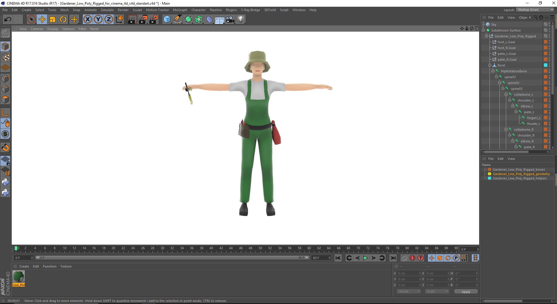 3D Gardener Low Poly Rigged for Cinema 4D model