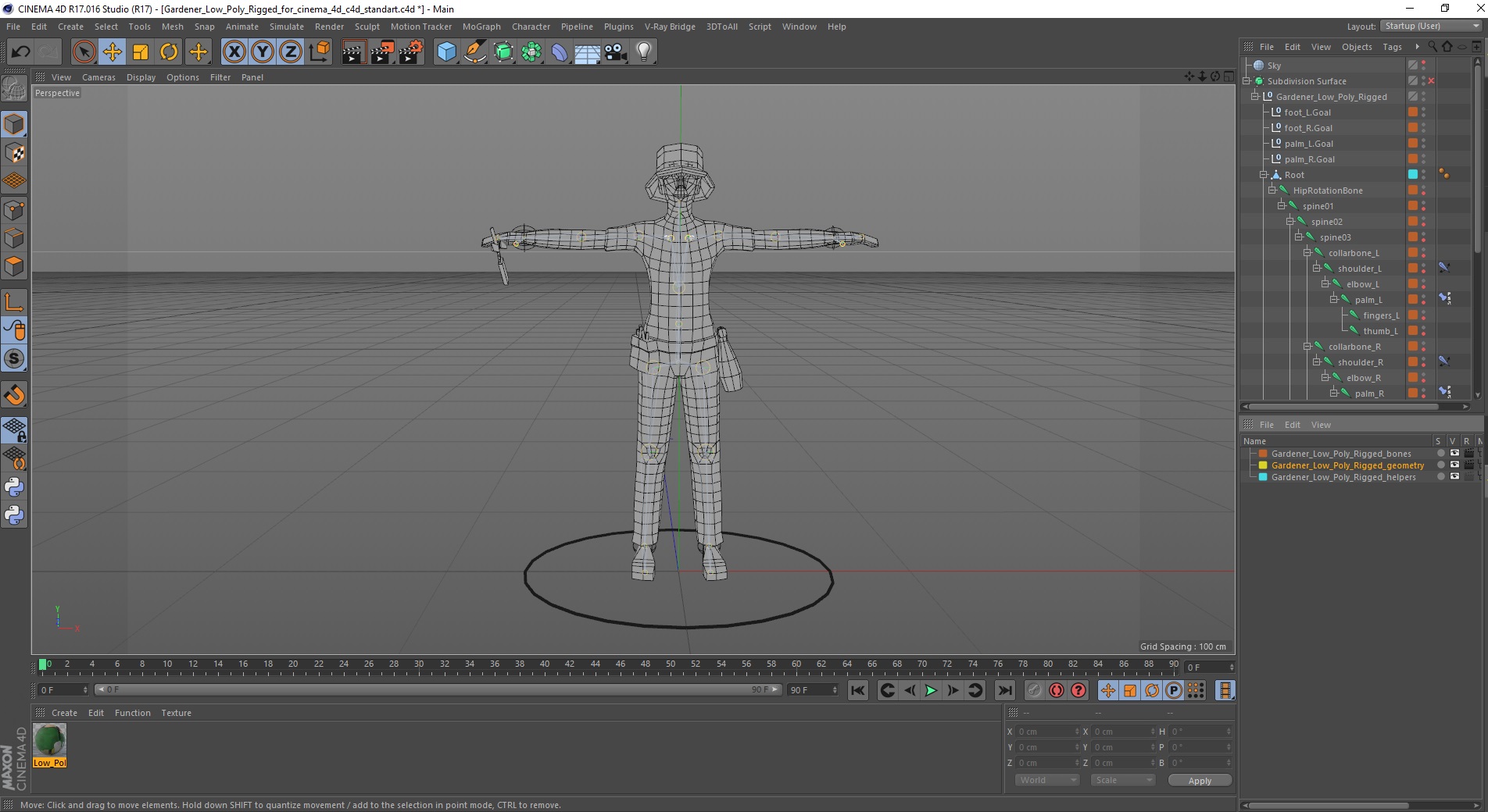 3D Gardener Low Poly Rigged for Cinema 4D model