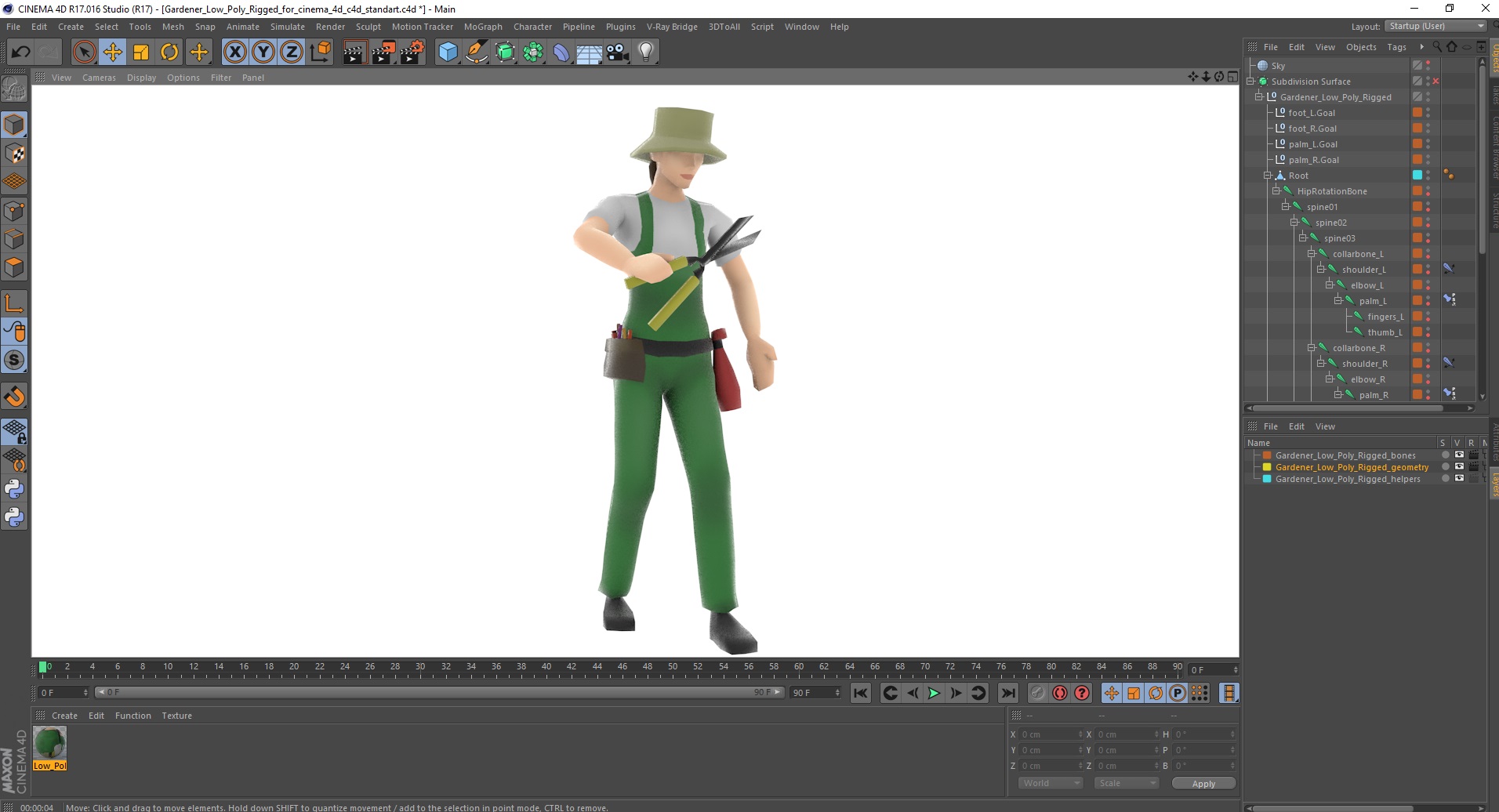 3D Gardener Low Poly Rigged for Cinema 4D model