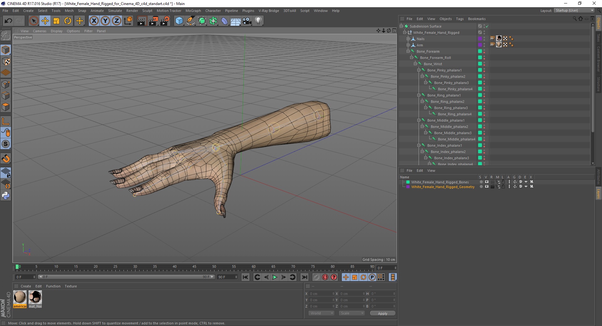 3D White Female Hand Rigged for Cinema 4D model