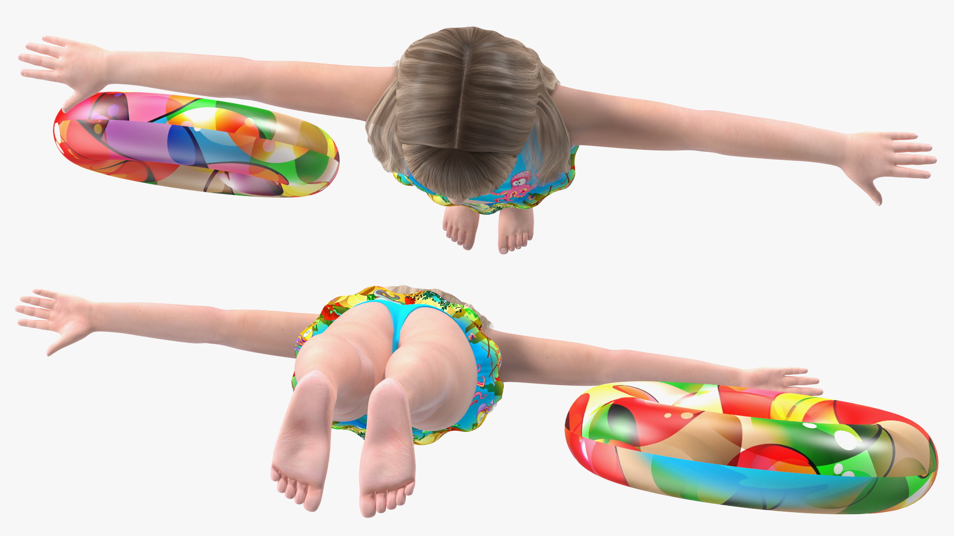 Child Girl With Swim Ring T-pose 3D