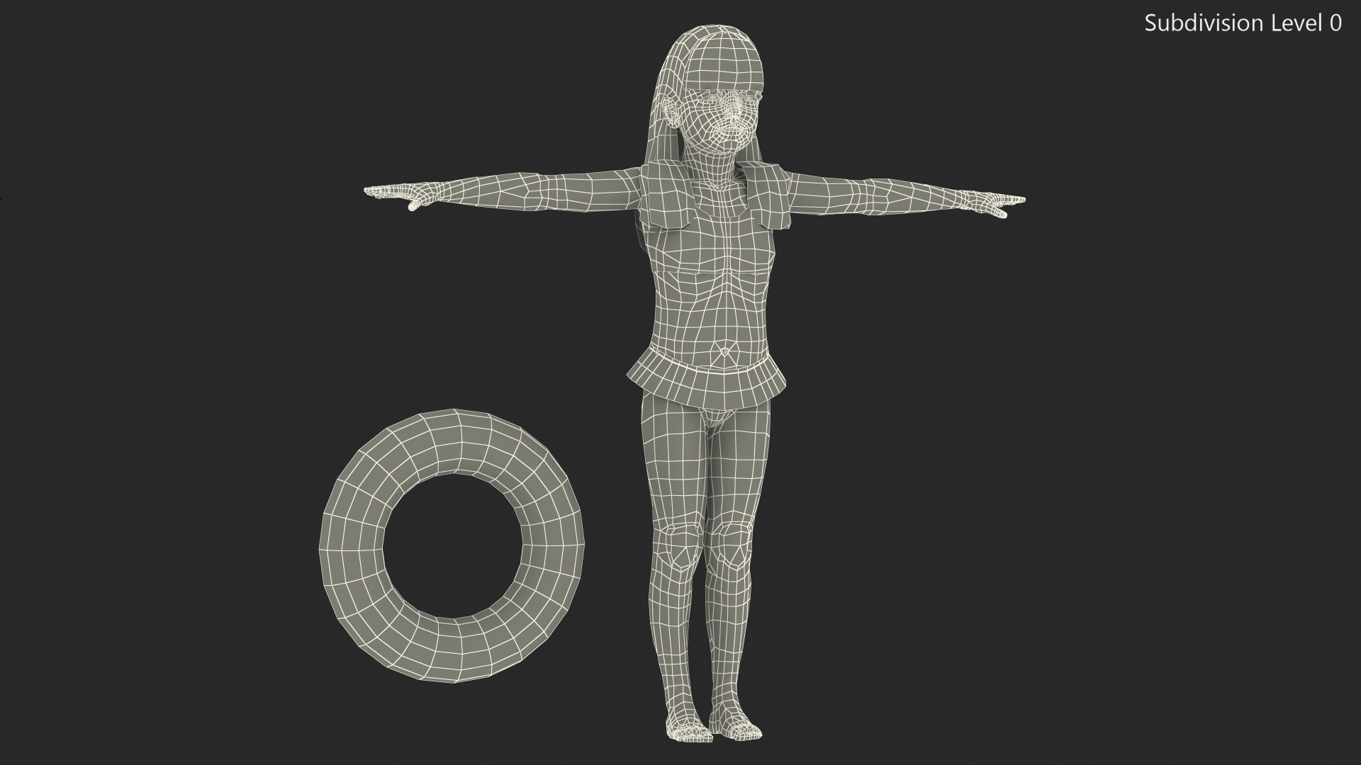 Child Girl With Swim Ring T-pose 3D