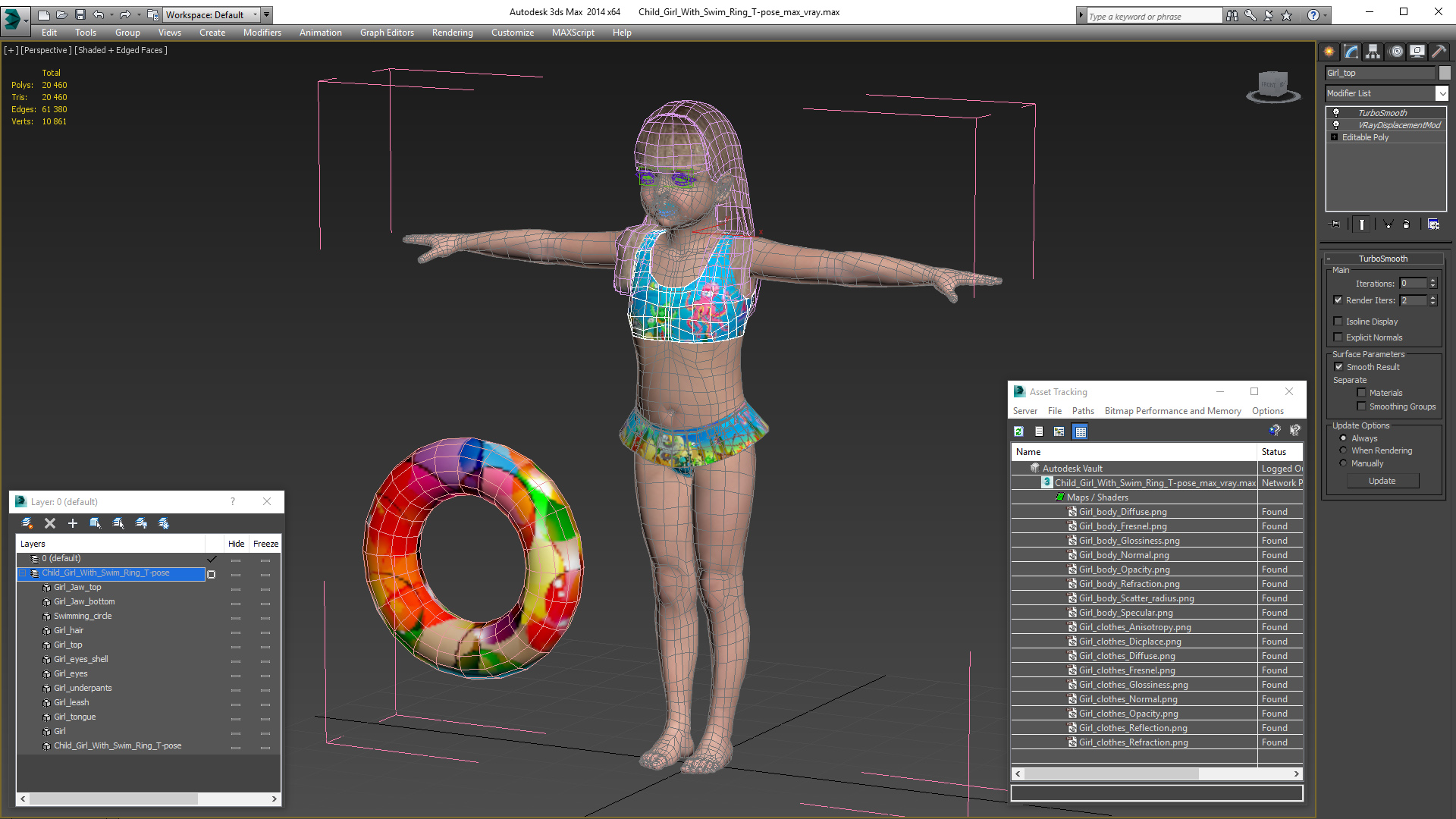 Child Girl With Swim Ring T-pose 3D