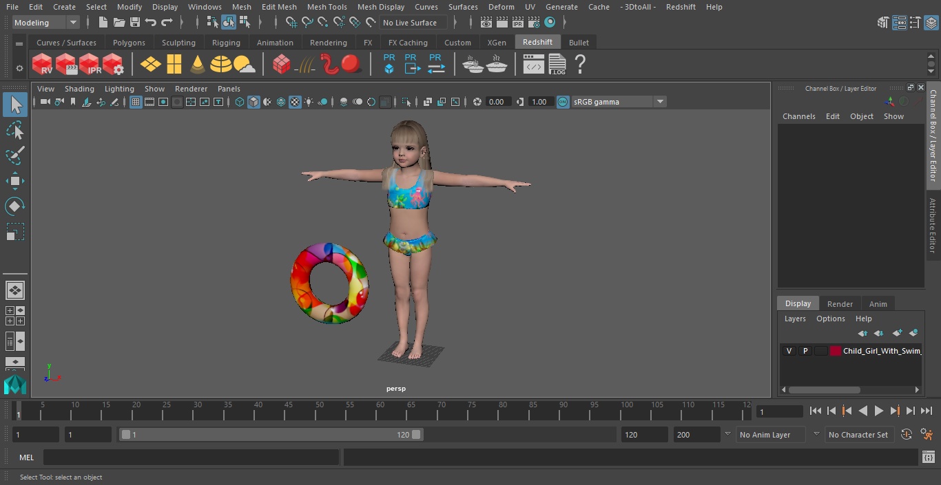 Child Girl With Swim Ring T-pose 3D