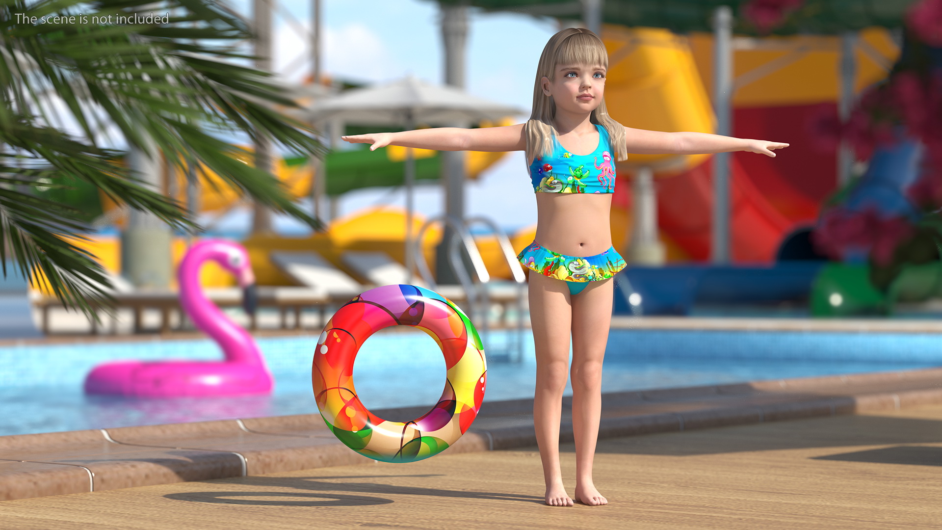 Child Girl With Swim Ring T-pose 3D