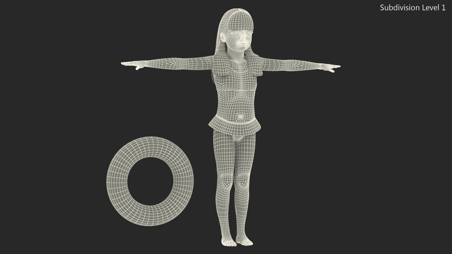 Child Girl With Swim Ring T-pose 3D