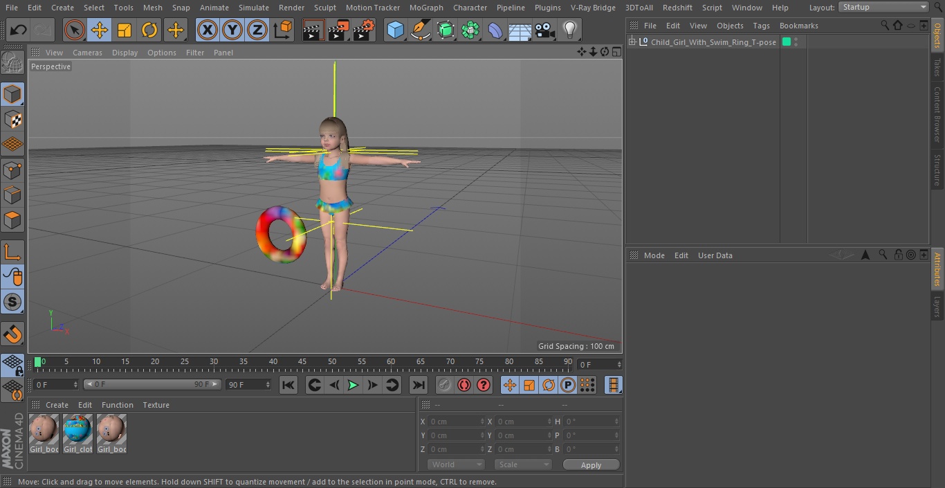 Child Girl With Swim Ring T-pose 3D
