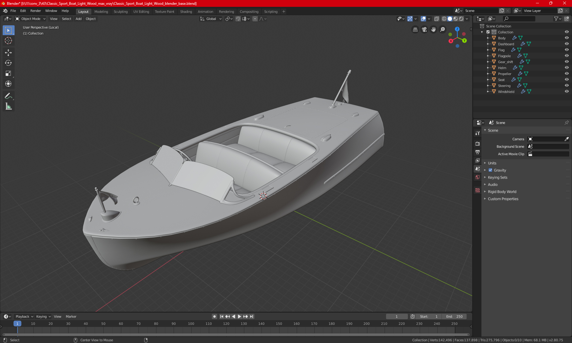 Classic Sport Boat Light Wood 3D model