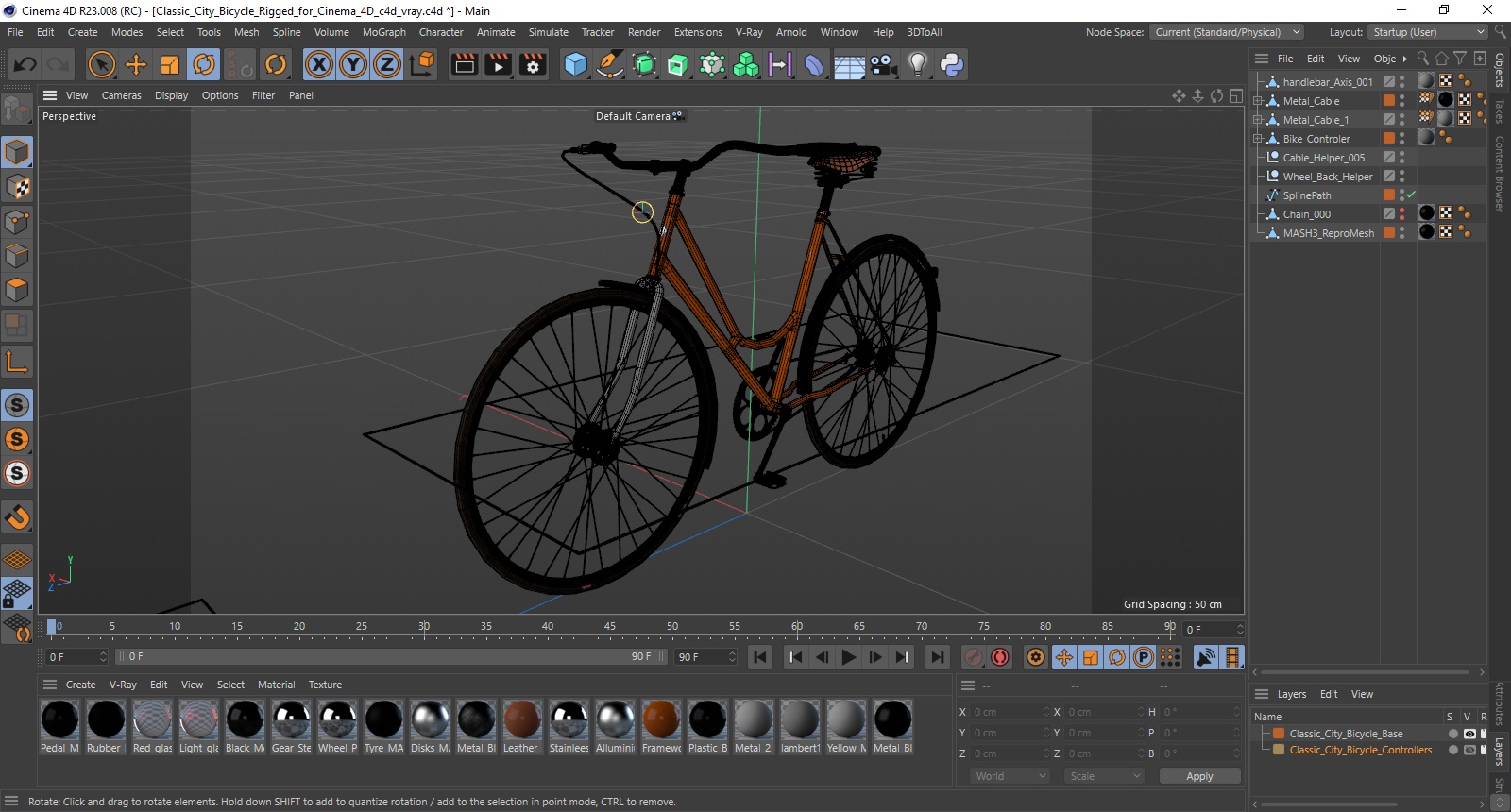 3D Classic City Bicycle Rigged for Cinema 4D