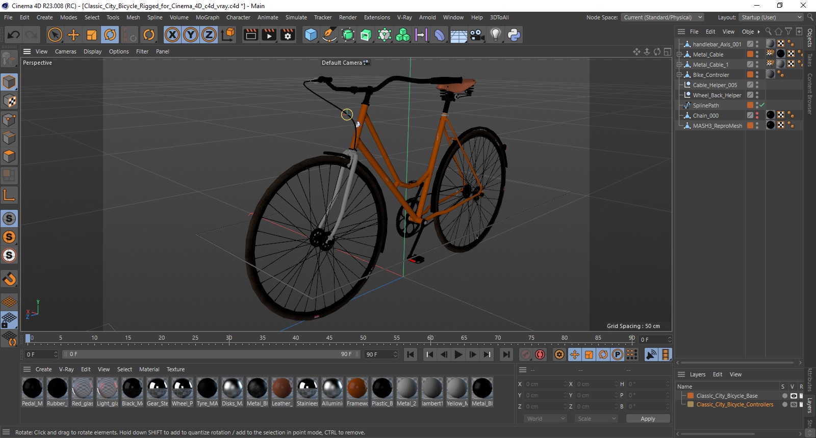 3D Classic City Bicycle Rigged for Cinema 4D