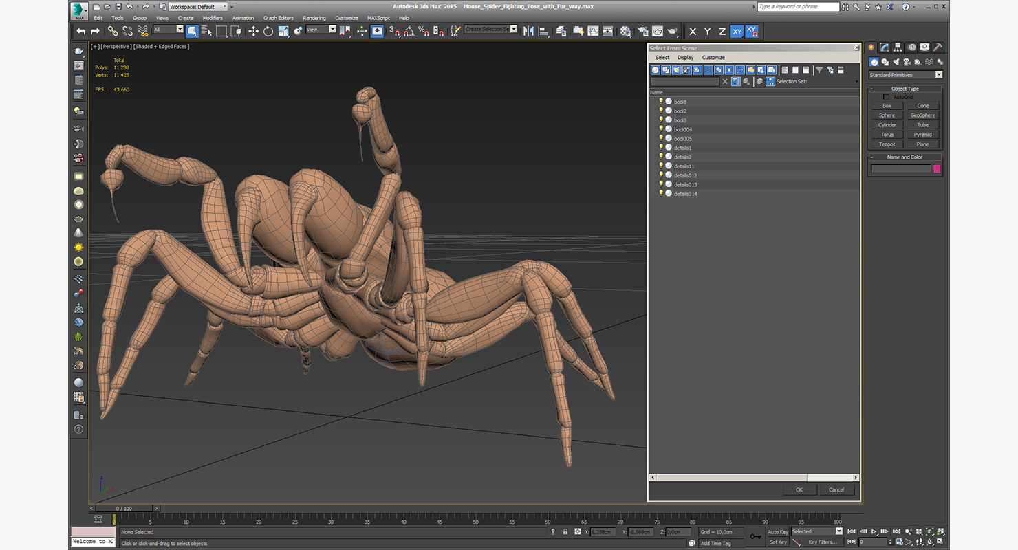 3D model Mouse Spider Fighting Pose with Fur