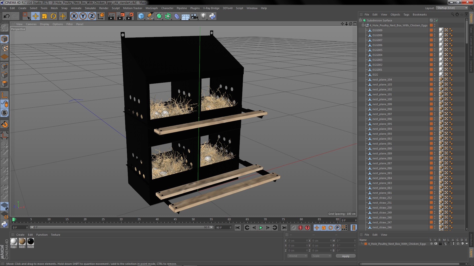 3D 4-Hole Poultry Nest Box With Chicken Eggs