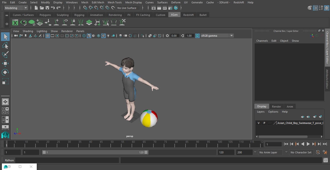 3D Asian Child Boy Swimwear T-pose