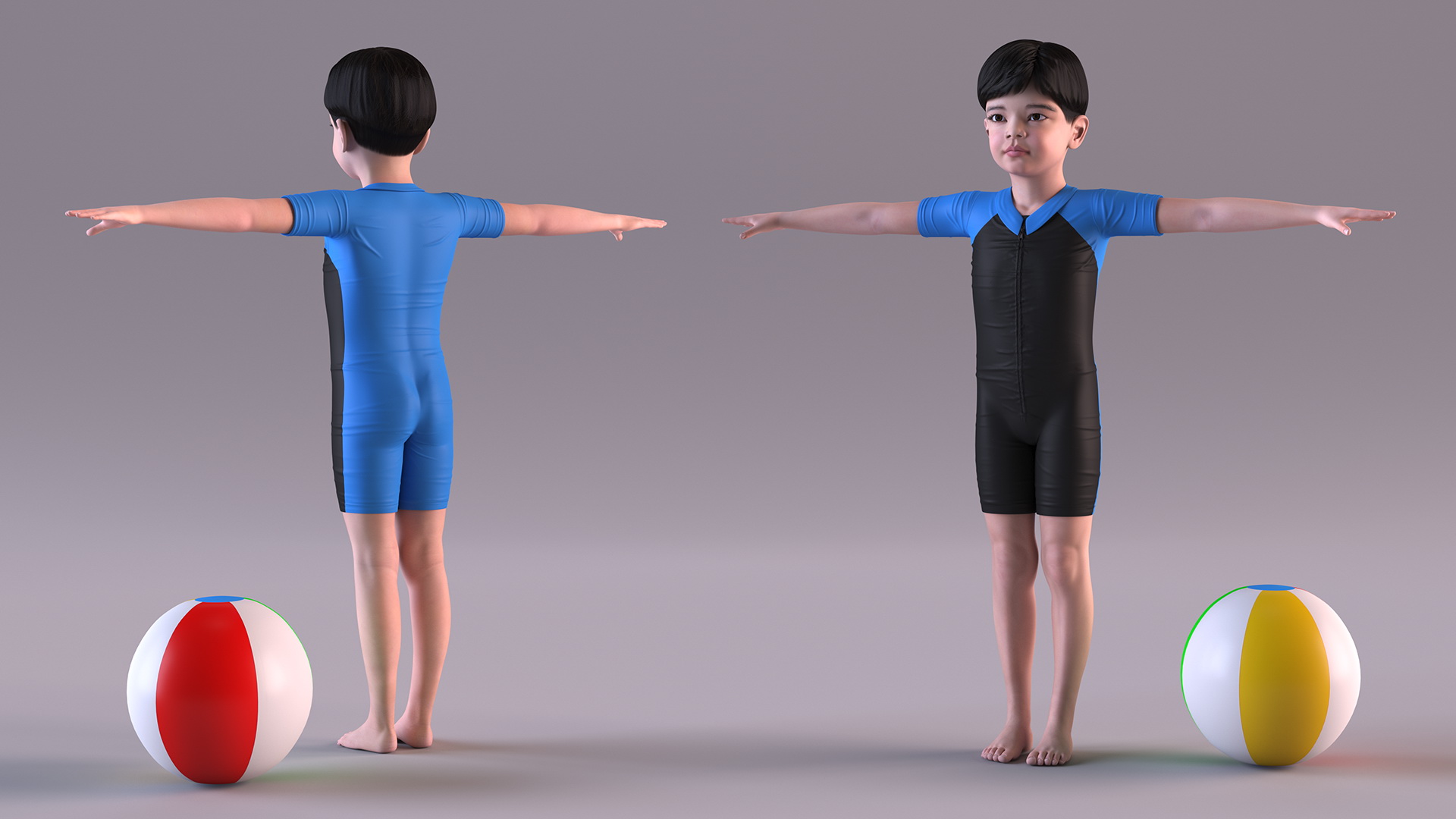 3D Asian Child Boy Swimwear T-pose