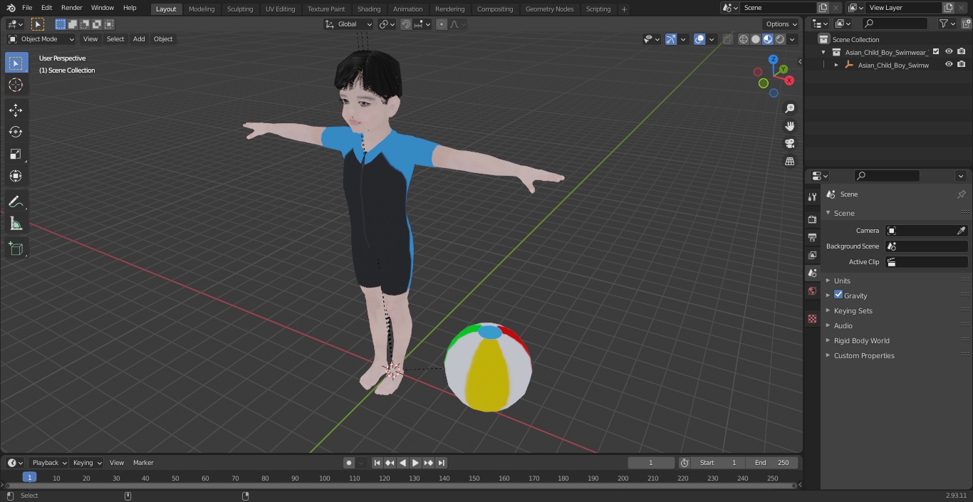 3D Asian Child Boy Swimwear T-pose