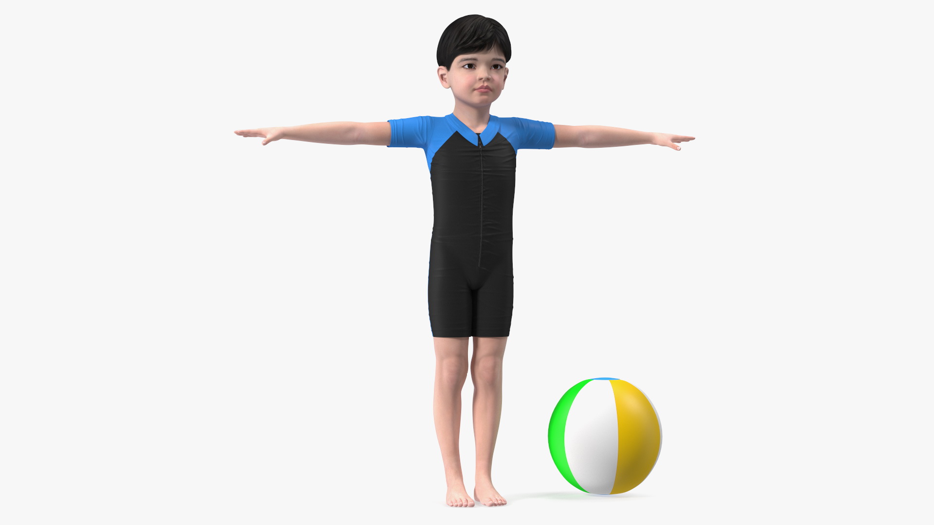 3D Asian Child Boy Swimwear T-pose