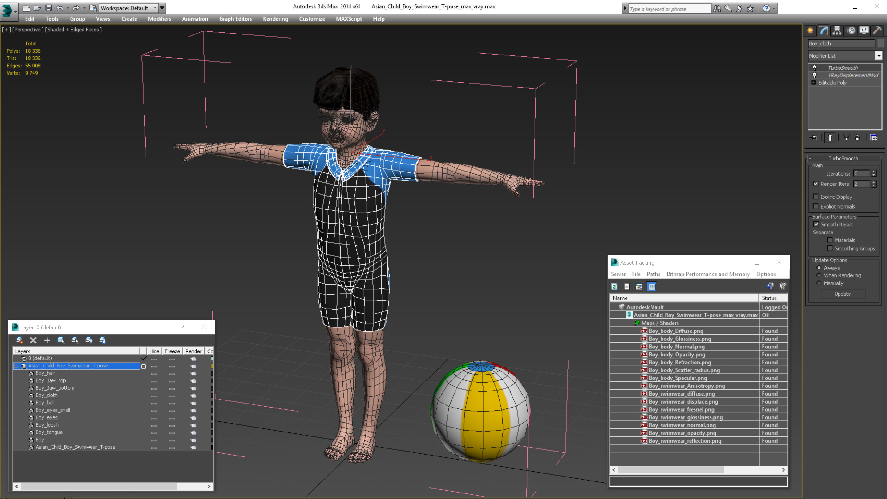 3D Asian Child Boy Swimwear T-pose
